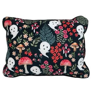 Well Dressed Home‎ Ghost Mushroom Floral Pillow Black Halloween Spooky Decor